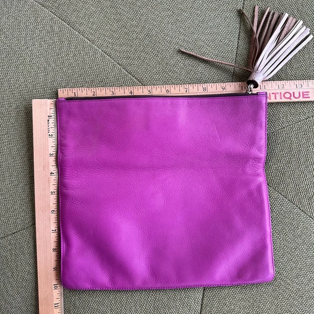 Quiet Luxury CH Carolina Herrera Fold-Over Fuchsia Clutch With Bronze Tassel